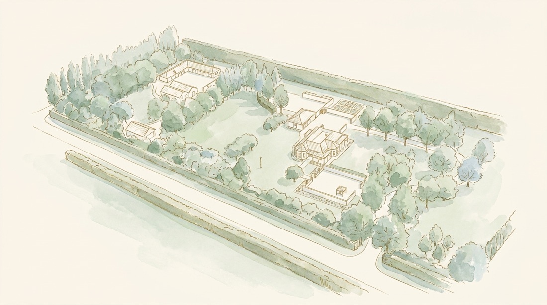 Watercolour illustration of the reception property at 662 Beach Road, seen from above